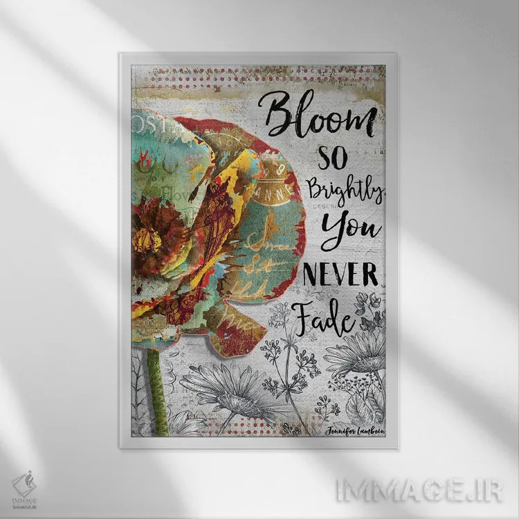 تابلو دکوراتیو درخشان شکوفا شو اثر جنیفر لمباین - نمای قابدار سفید