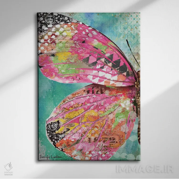 تابلو دکوراتیو بال پروانه سرخ گون اثر جنیفر لمباین - نمای روبهرو روی دیوار