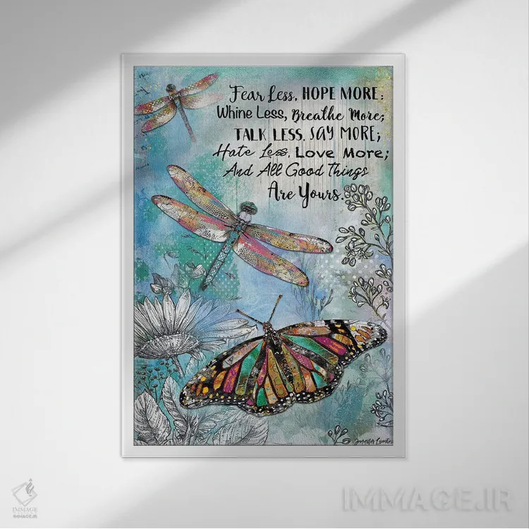 تابلو دکوراتیو کمتر بترس و بیشتر امید داشته باش اثر جنیفر لمباین - نمای قابدار سفید