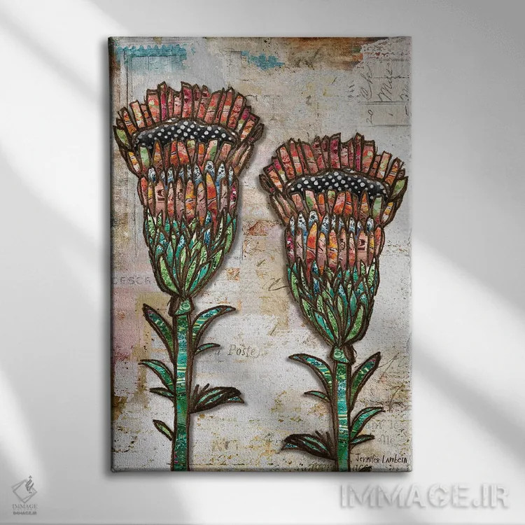 تابلو دکوراتیو شکوفه های شاد اثر جنیفر لمباین - نمای روبهرو روی دیوار