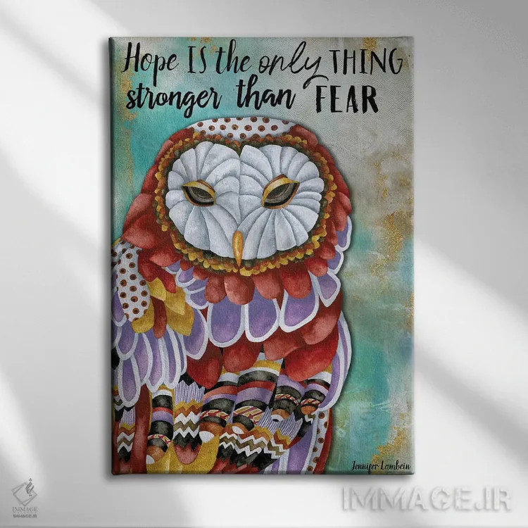 تابلو دکوراتیو جغد امید اثر جنیفر لمباین - نمای روبهرو روی دیوار