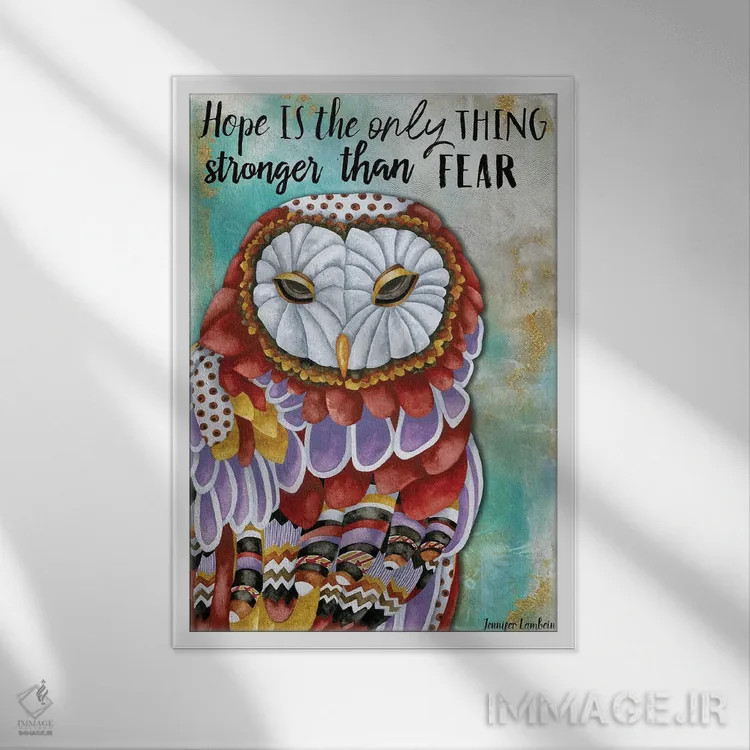 تابلو دکوراتیو جغد امید اثر جنیفر لمباین - نمای قابدار سفید