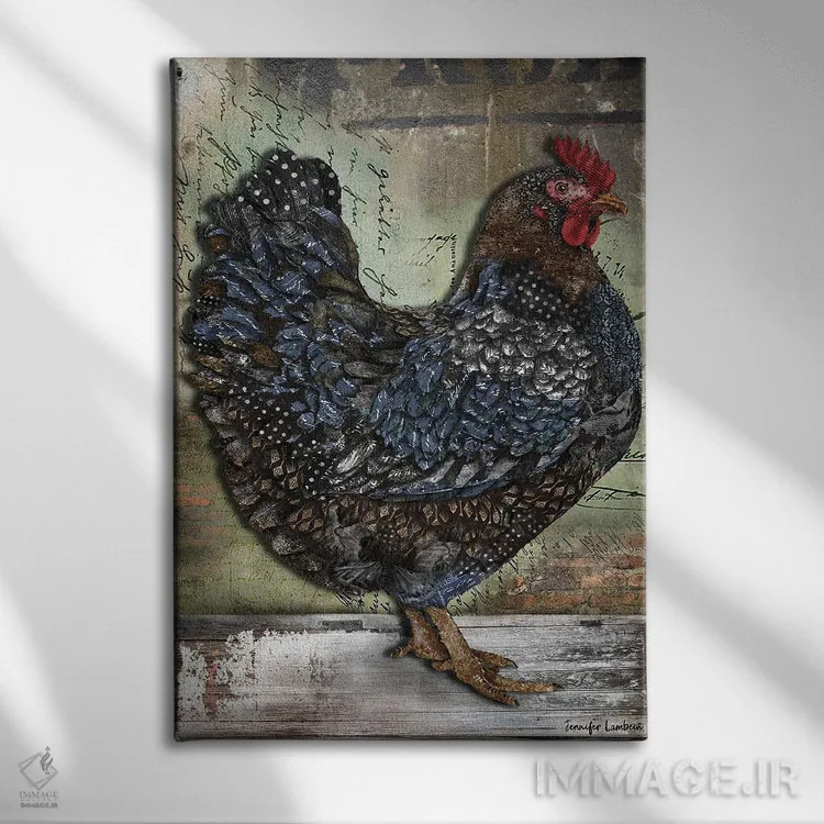 تابلو دکوراتیو مرغ صنعتی اثر جنیفر لمباین - نمای روبهرو روی دیوار