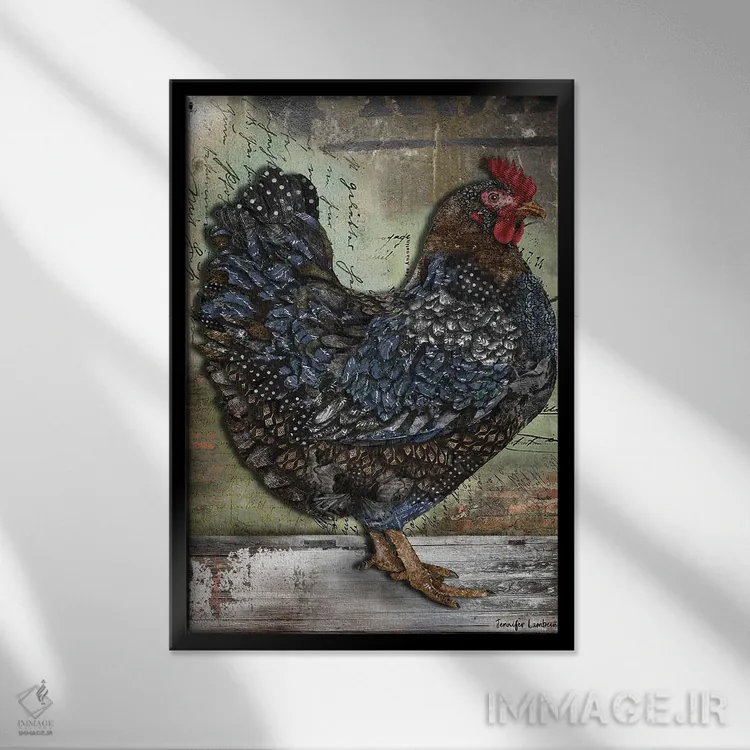 تابلو دکوراتیو مرغ صنعتی اثر جنیفر لمباین - نمای قابدار مشکی