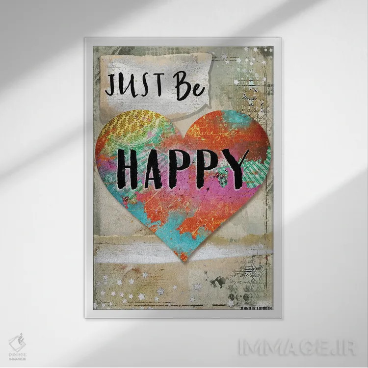 تابلو دکوراتیو فقط خوشحال باش اثر جنیفر لمباین - نمای قابدار سفید