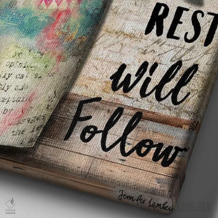 تابلو دکوراتیو خودت را دوست بدار اثر جنیفر لمباین - نمای نزدیک بافت بوم