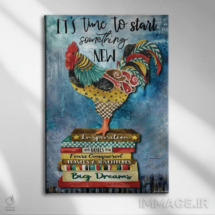 تابلو دکوراتیو وقتشه خروس اثر جنیفر لمباین - نمای روبهرو روی دیوار