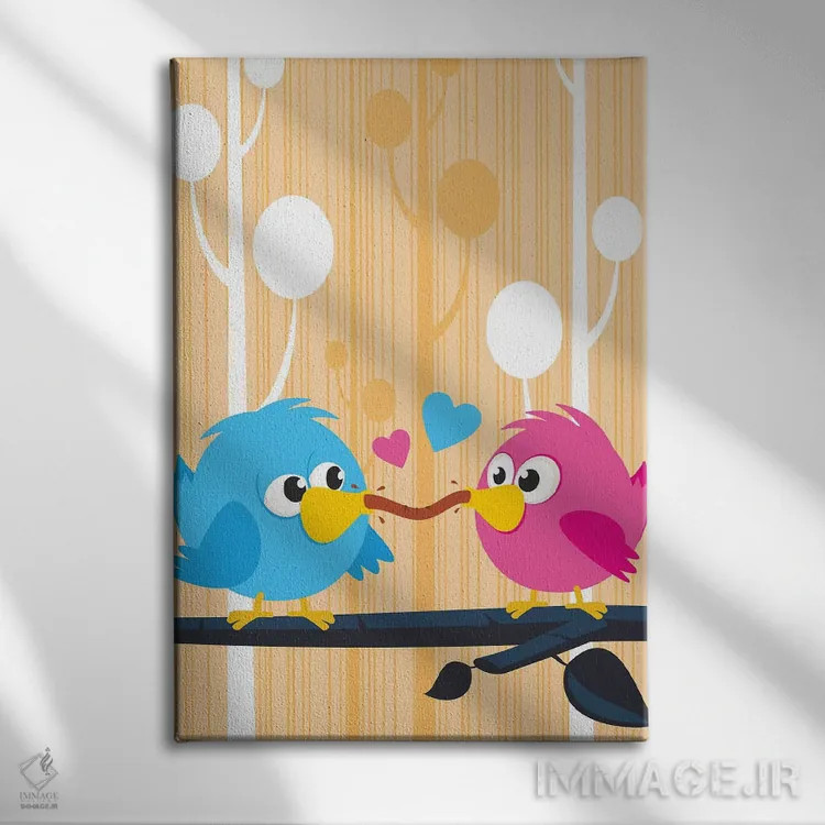 تابلو دکوراتیو مرغ های عشق اثر جیمز لی - نمای روبهرو روی دیوار