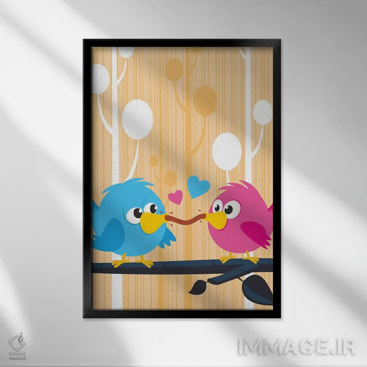 تابلو دکوراتیو مرغ های عشق اثر جیمز لی - نمای قابدار مشکی