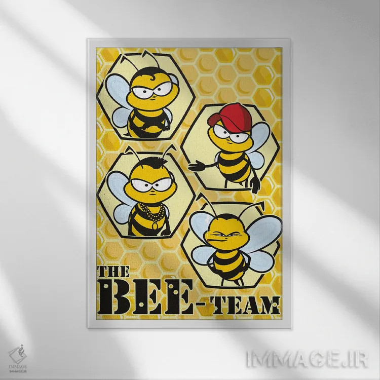 تابلو دکوراتیو تیم زنبورها اثر جیمز لی - نمای قابدار سفید