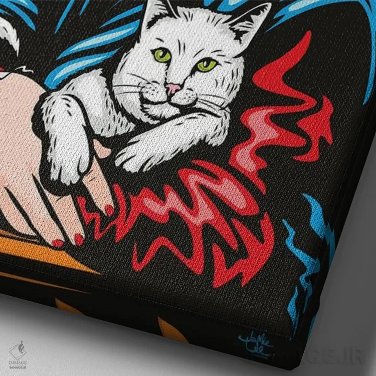 تابلو دکوراتیو مونالیزا با گربه ها اثر جیمز لی - نمای نزدیک بافت بوم