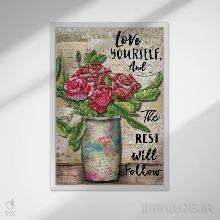 تابلو دکوراتیو خودت را دوست بدار اثر جنیفر لمباین - نمای قابدار سفید