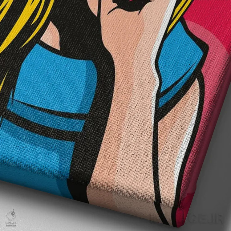 تابلو دکوراتیو گربه بر روی زن بلوند داغ اثر جیمز لی - نمای نزدیک بافت بوم