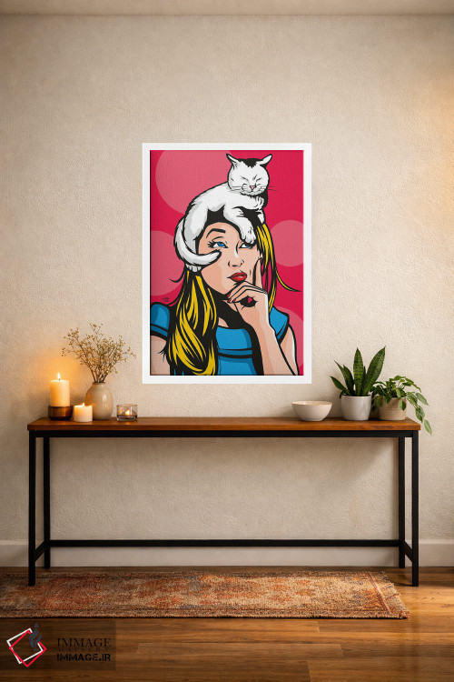 تابلو دکوراتیو گربه بر روی زن بلوند داغ اثر جیمز لی - D1W