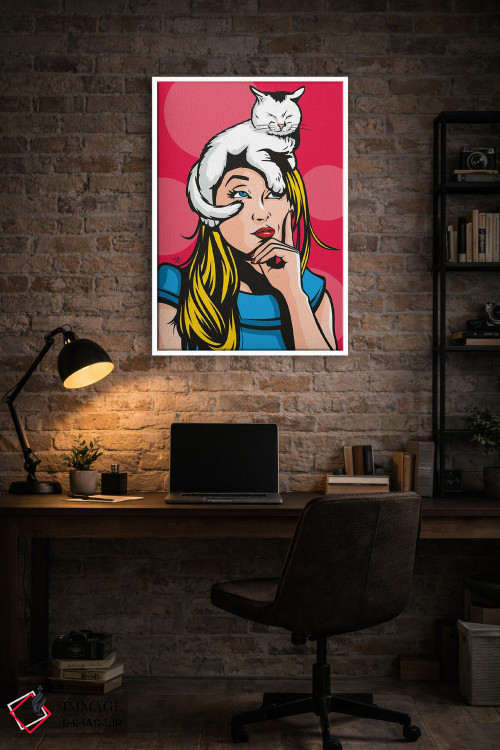 تابلو دکوراتیو گربه بر روی زن بلوند داغ اثر جیمز لی - D2W