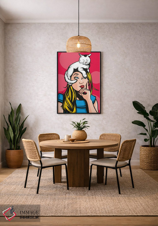 تابلو دکوراتیو گربه بر روی زن بلوند داغ اثر جیمز لی - D4B