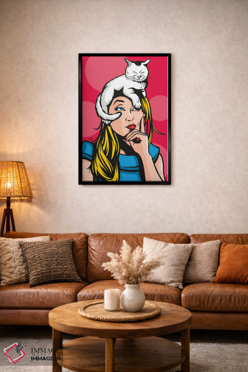 تابلو دکوراتیو گربه بر روی زن بلوند داغ اثر جیمز لی - D3B