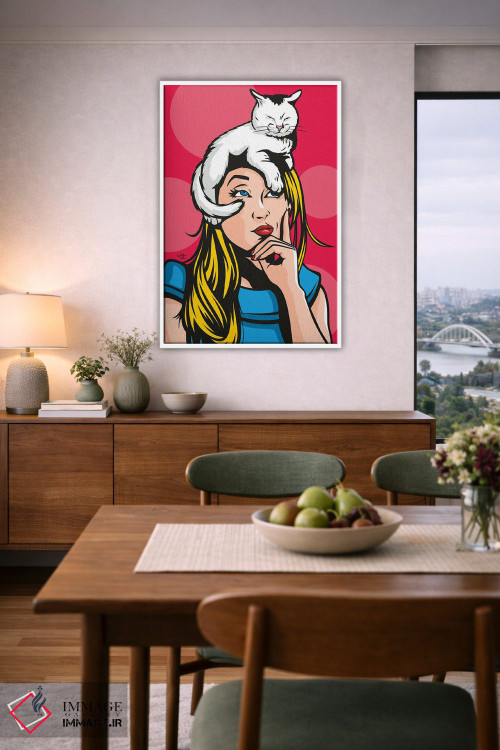 تابلو دکوراتیو گربه بر روی زن بلوند داغ اثر جیمز لی - D6W