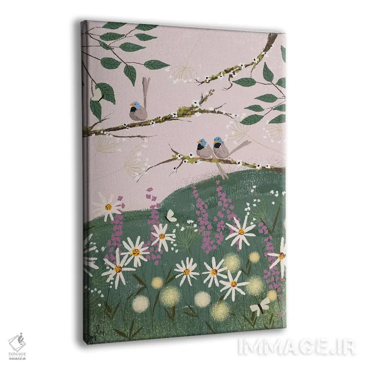 تابلو دکوراتیو فنچ های آبی اثر جوی لافرم - نمای پرسپکتیو محصول