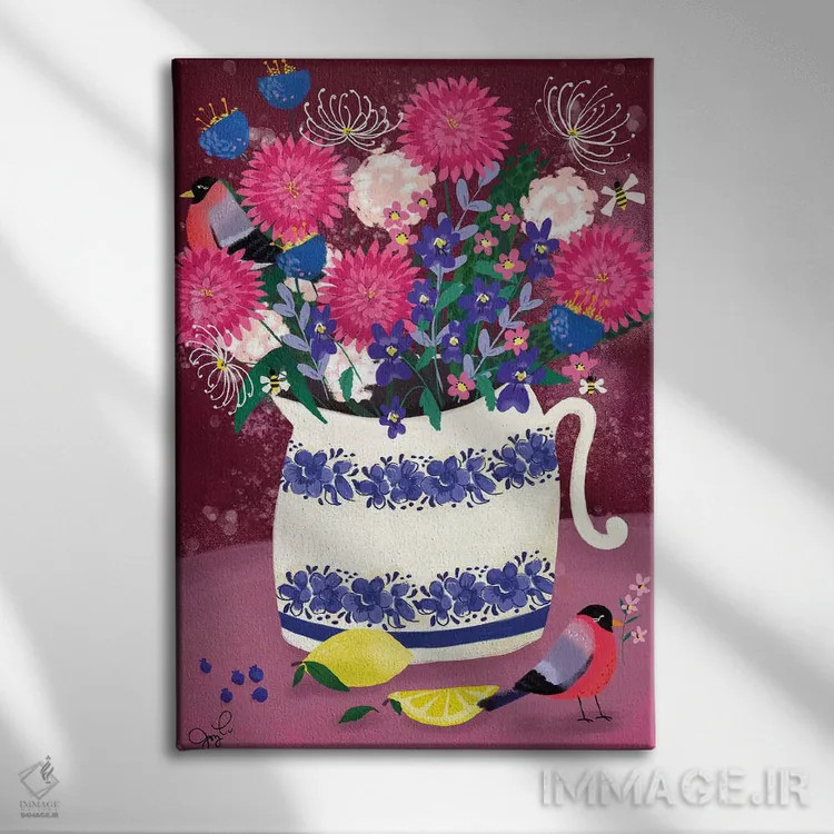 تابلو دکوراتیو دالیاها اثر جوی لافرم - نمای روبهرو روی دیوار