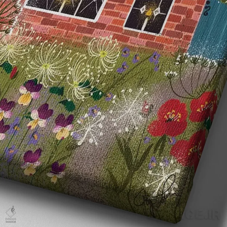 تابلو دکوراتیو کلبه آجری اثر جوی لافرم - نمای نزدیک بافت بوم