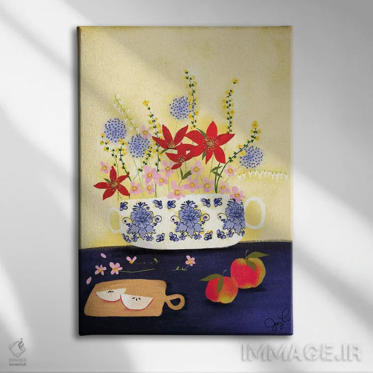 تابلو دکوراتیو گل های وحشی دلفت ۱ اثر جوی لافرم - نمای روبهرو روی دیوار