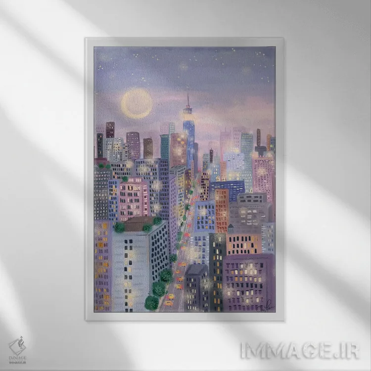 تابلو دکوراتیو چشم انداز شهری ۱ اثر جوی لافرم - نمای قابدار سفید