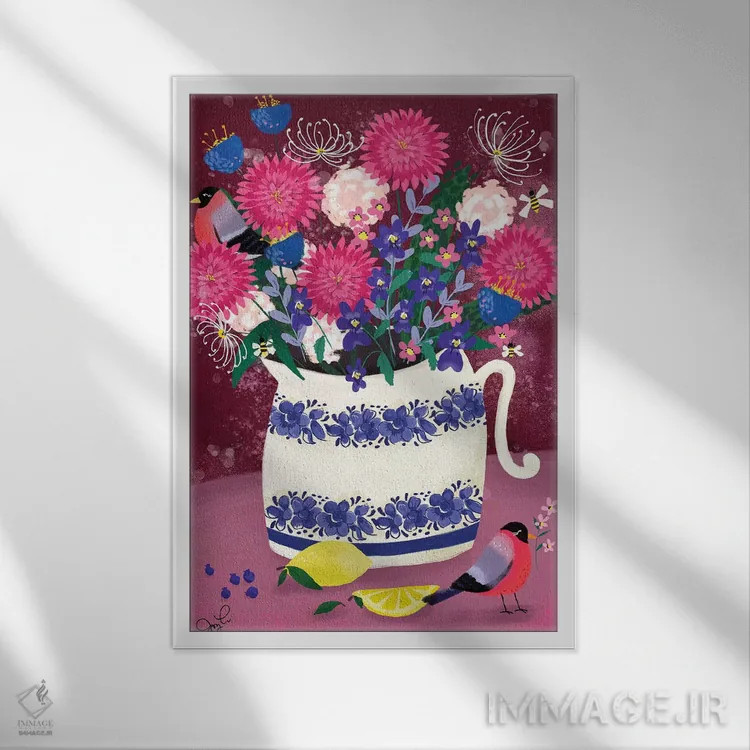 تابلو دکوراتیو دالیاها اثر جوی لافرم - نمای قابدار سفید