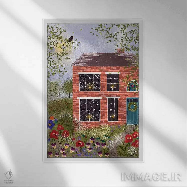 تابلو دکوراتیو کلبه آجری اثر جوی لافرم - نمای قابدار سفید