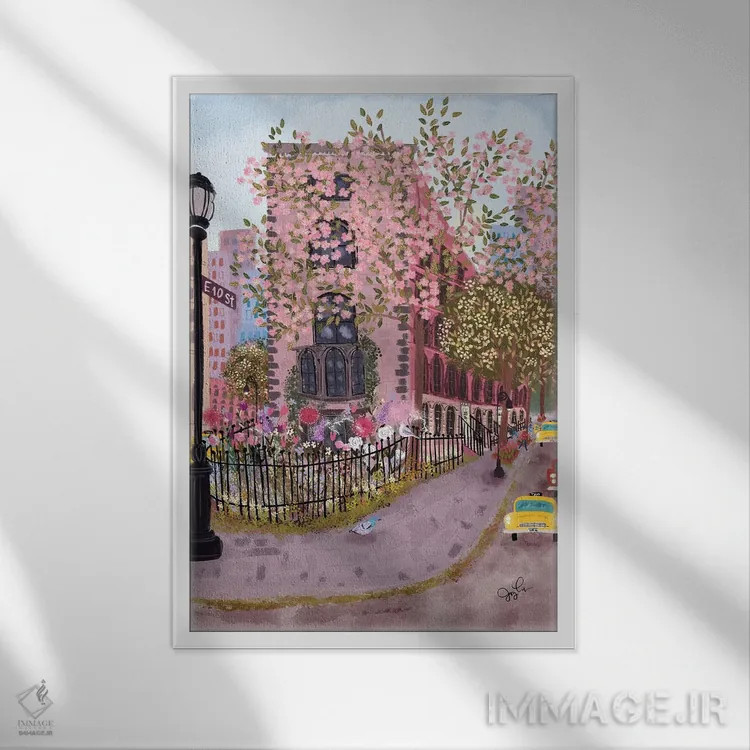 تابلو دکوراتیو ایست ویلیج اثر جوی لافرم - نمای قابدار سفید