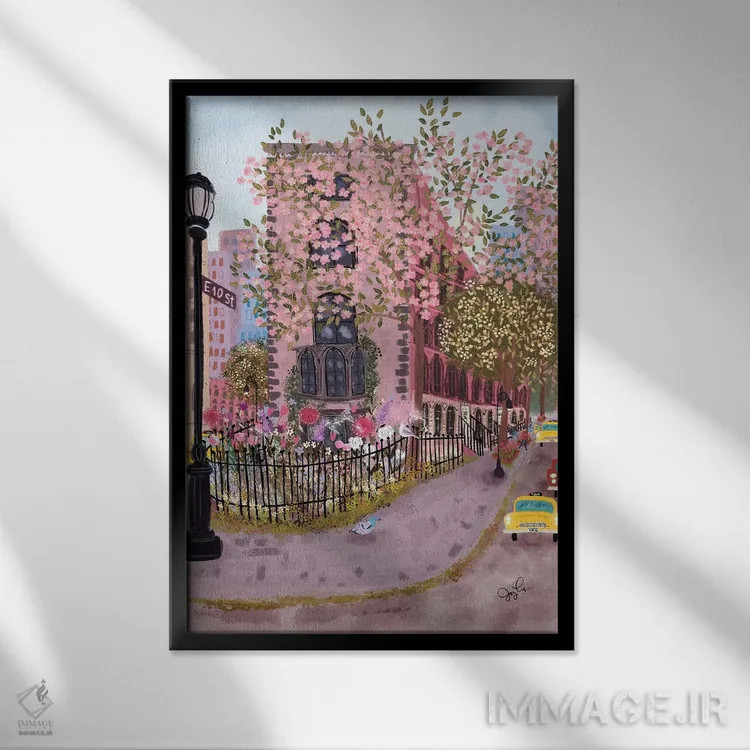 تابلو دکوراتیو ایست ویلیج اثر جوی لافرم - نمای قابدار مشکی