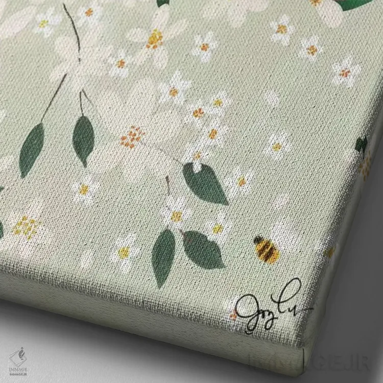 تابلو دکوراتیو سهره های شکوفه سیب اثر جوی لافرم - نمای نزدیک بافت بوم