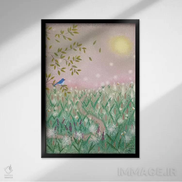 تابلو دکوراتیو رویای روز صورتی اثر جوی لافرم - نمای قابدار مشکی