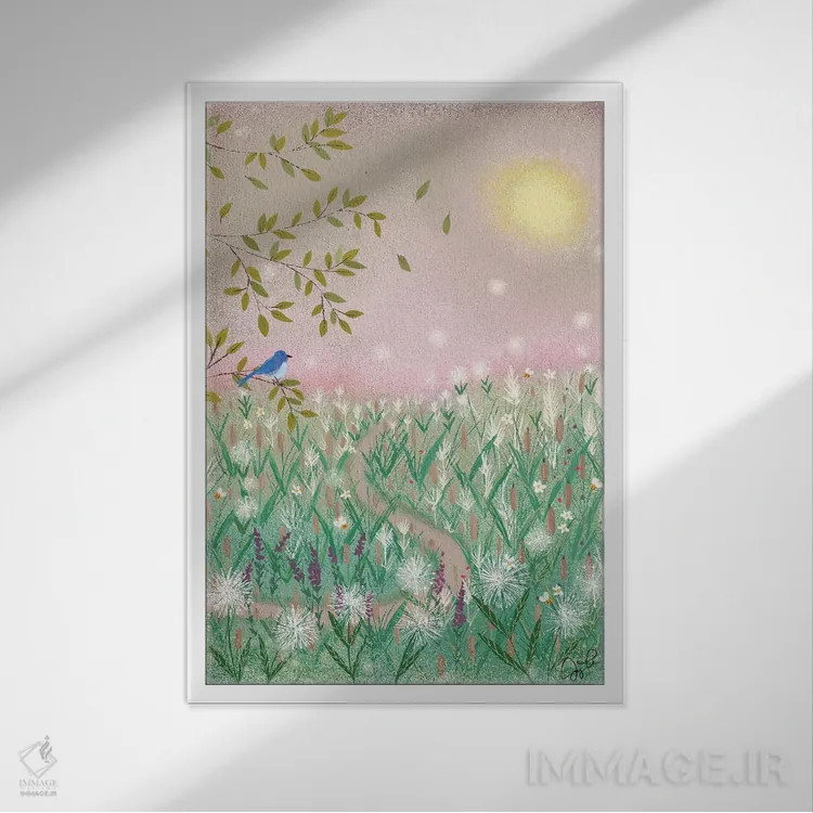 تابلو دکوراتیو رویای روز صورتی اثر جوی لافرم - نمای قابدار سفید