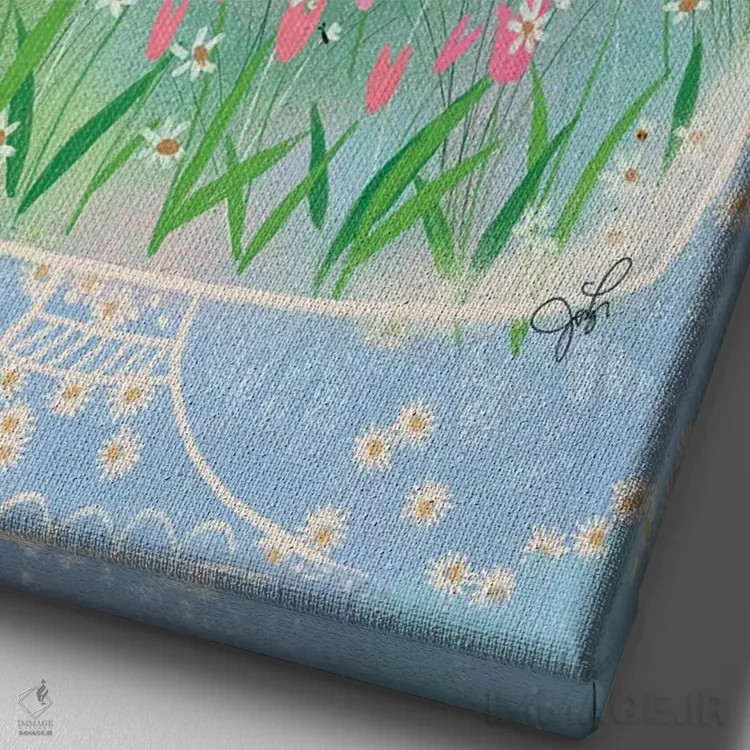 تابلو دکوراتیو مهمانی چای در تراریوم اثر جوی لافرم - نمای نزدیک بافت بوم