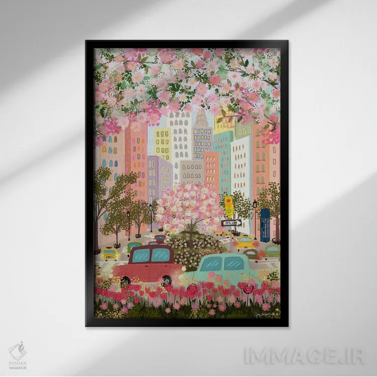 تابلو دکوراتیو روز صورتی مه آلود اثر جوی لافرم - نمای قابدار مشکی