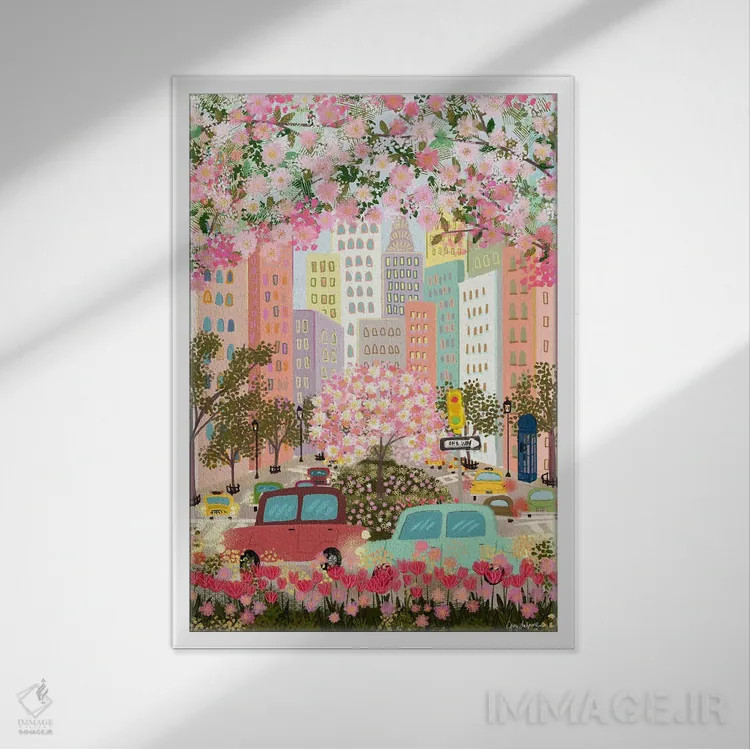 تابلو دکوراتیو روز صورتی مه آلود اثر جوی لافرم - نمای قابدار سفید