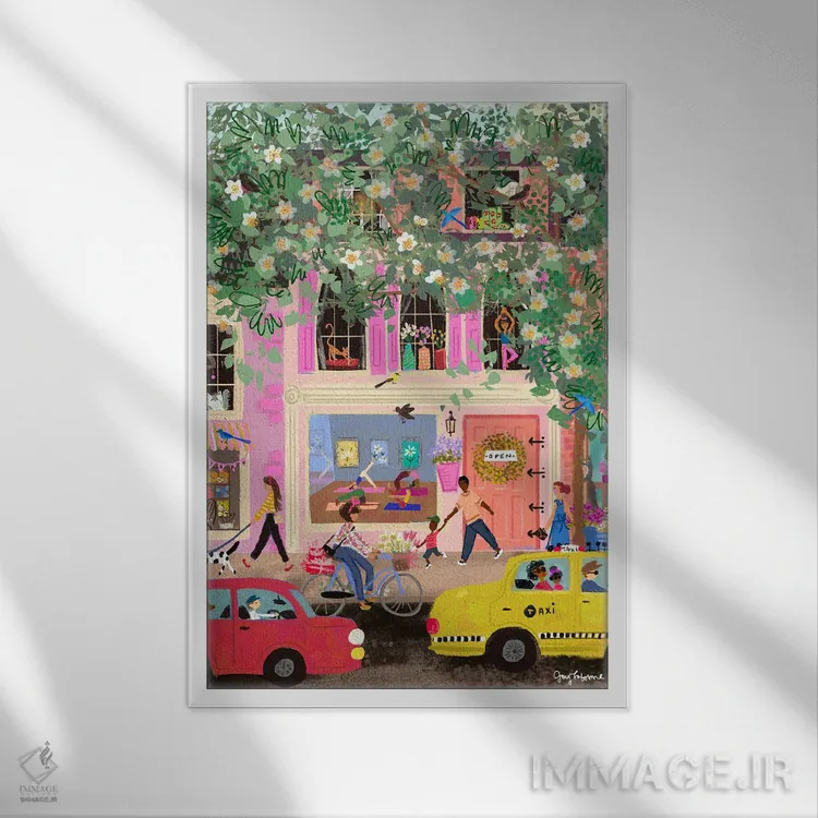 تابلو دکوراتیو رویای صورتی خیابان بهار اثر جوی لافرم - نمای قابدار سفید