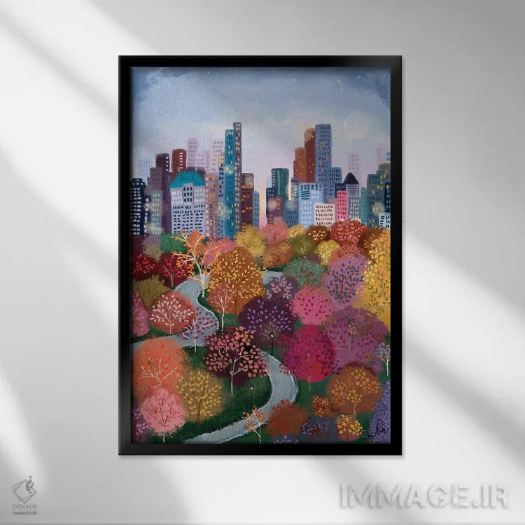 تابلو دکوراتیو پاییز در پارک اثر جوی لافرم - نمای قابدار مشکی