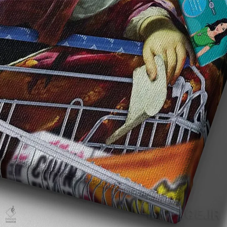 تابلو دکوراتیو در سوپرمارکت اثر خوزه لوئیس گوئررو - نمای نزدیک بافت بوم