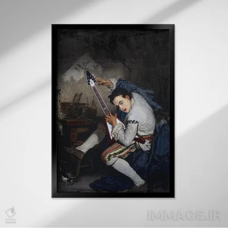 تابلو دکوراتیو گیتاریست اثر خوزه لوئیس گوئررو - نمای قابدار مشکی
