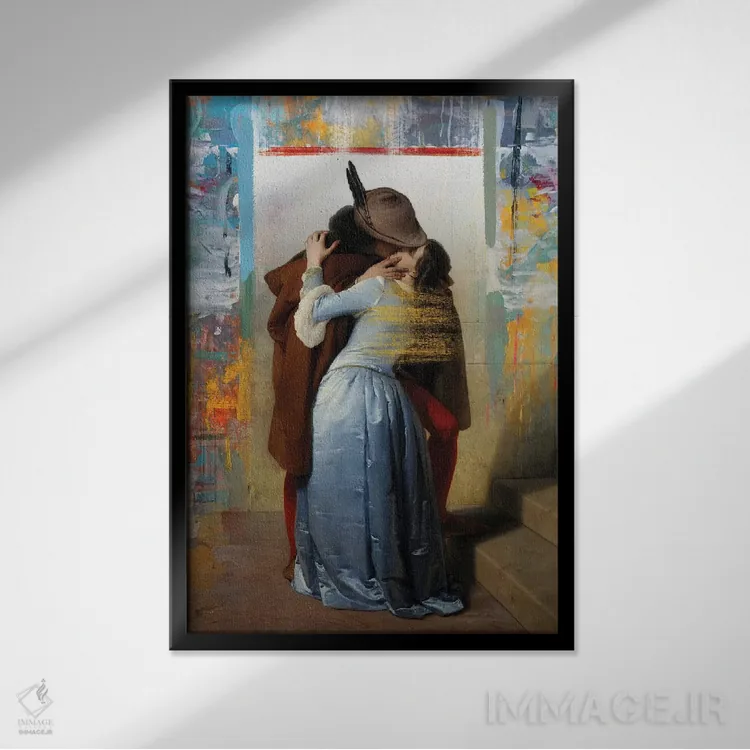 تابلو دکوراتیو بوسه اثر خوزه لوئیس گوئررو - نمای قابدار مشکی