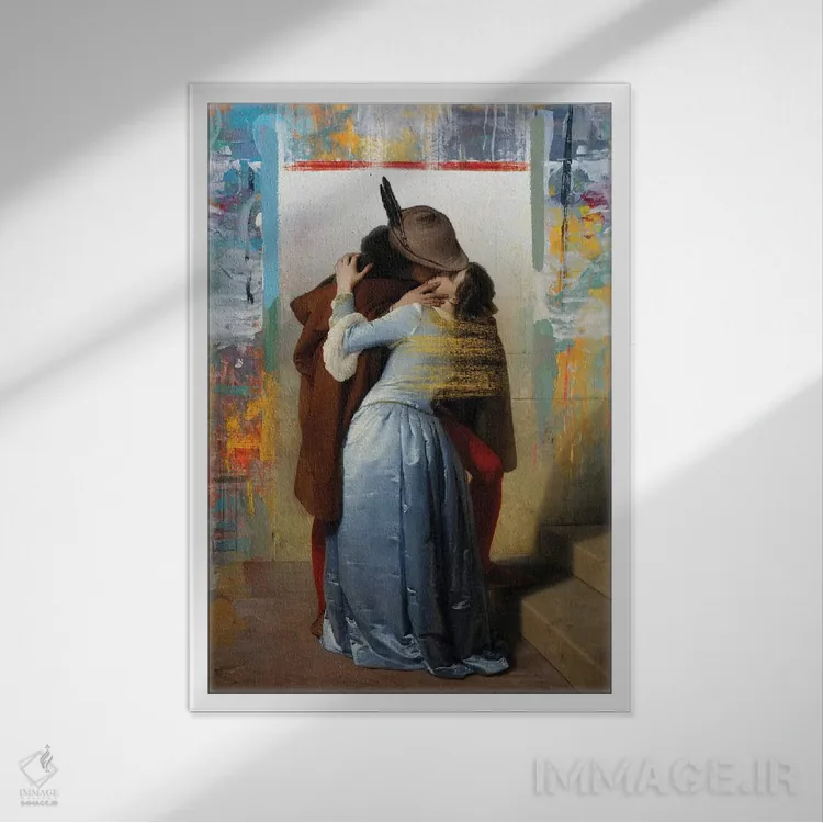 تابلو دکوراتیو بوسه اثر خوزه لوئیس گوئررو - نمای قابدار سفید
