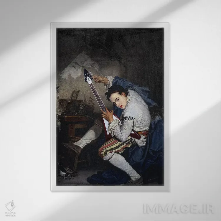 تابلو دکوراتیو گیتاریست اثر خوزه لوئیس گوئررو - نمای قابدار سفید