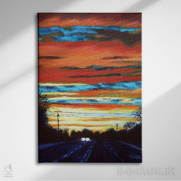 تابلو دکوراتیو رانندگی هنگام غروب اثر جری لی کرک - نمای روبهرو روی دیوار