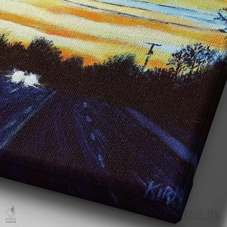 تابلو دکوراتیو رانندگی هنگام غروب اثر جری لی کرک - نمای نزدیک بافت بوم
