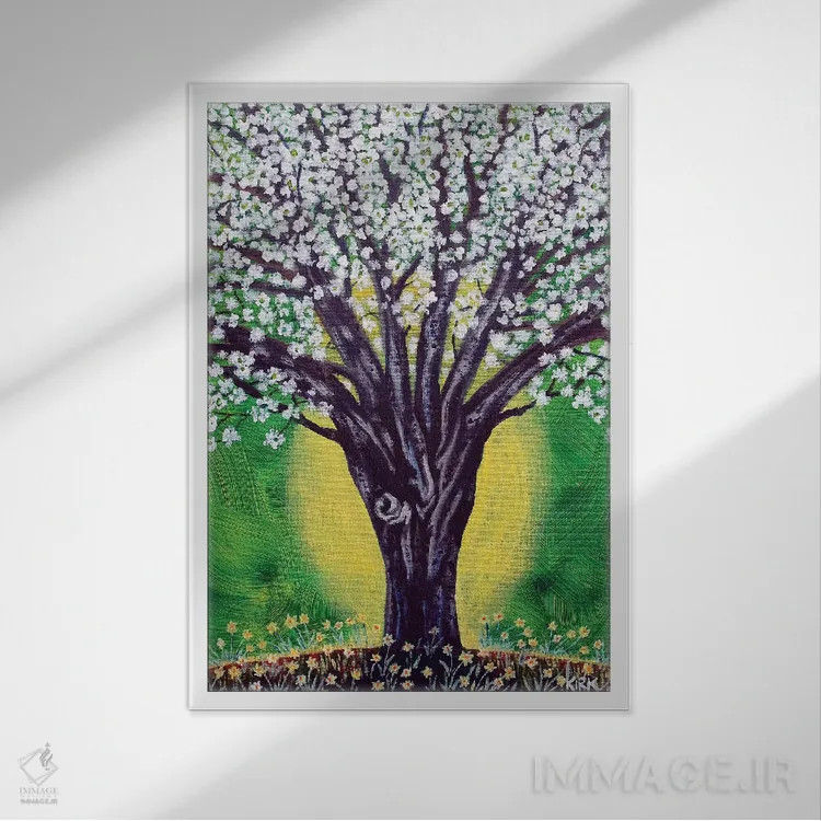 تابلو دکوراتیو در حال شکوفه اثر جری لی کرک - نمای قابدار سفید