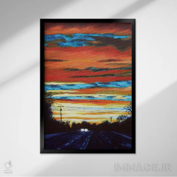 تابلو دکوراتیو رانندگی هنگام غروب اثر جری لی کرک - نمای قابدار مشکی