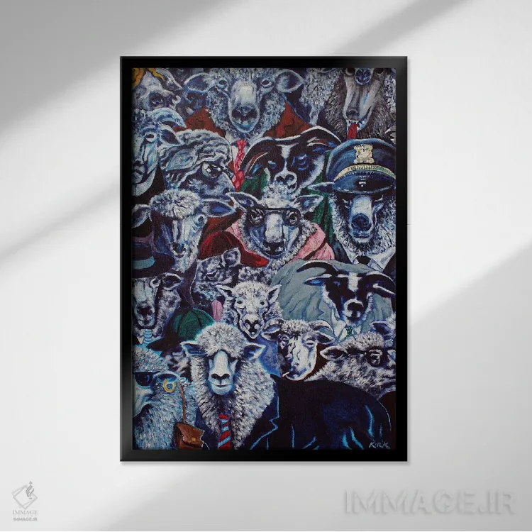 تابلو دکوراتیو گوسفندان اثر جری لی کرک - نمای قابدار مشکی