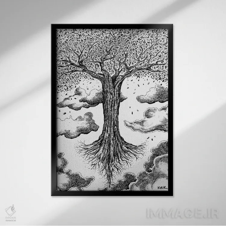 تابلو دکوراتیو درخت مقدس اثر جری لی کرک - نمای قابدار مشکی